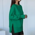 thumbnail image 6 of Women's Fashionable Round Neck Long Sleeved Sports Casual Solid Color Loose Fit Sweater Sweatshirt Side Slit Pullover Top, 6 of 7