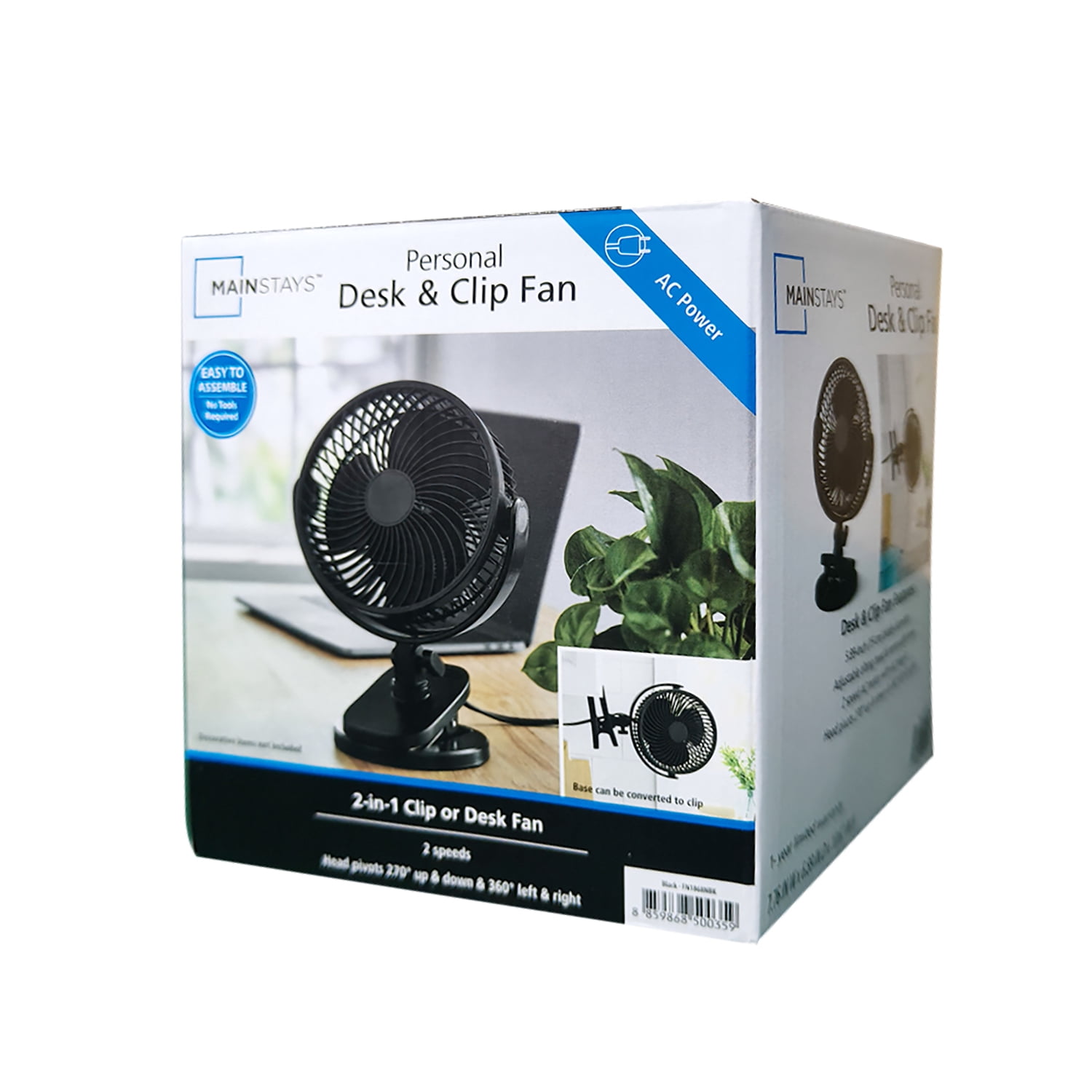 Mainstays 6-inch New Desktop or Clip-on AC Electric Personal Indoor Fan with 2 Speeds, Black