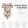 thumbnail image 4 of KLL Women 's Crew Neck Bodysuit Jumpsuits Mushroom Print Short onesies Stretch T Shirts, 4 of 7
