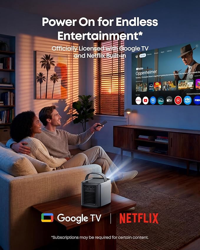NEBULA Mars 3 Air GTV Projector - Netflix Officially Licensed, 400 ANSI-Lumen Brightness, Native 1080P, Dolby Digital Sound,150-Inch Picture, Built-In Battery for 2.5 Hours of Playtime Anywhere.