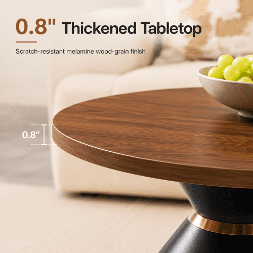 2-Piece Round Nesting Coffee Table Set, Walnut Wood Grain Tabletop with Metal Base, Mid-Century Modern Accent Tables for Living Room Bedroom, Walnut + Black
