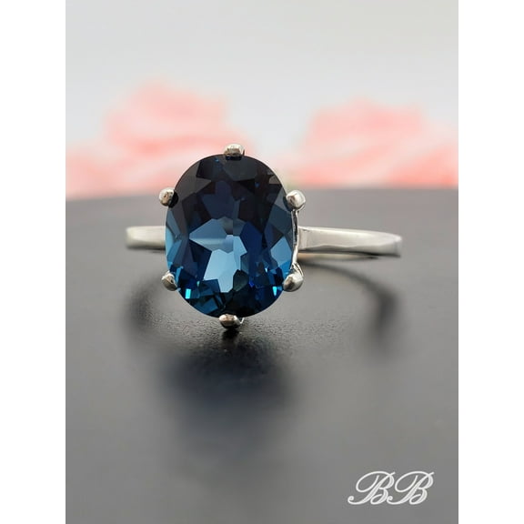 Natural London Blue Topaz or Lab Created Spinel Gemstone Ring, 925 Sterling Silver