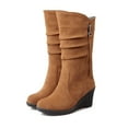 thumbnail image 3 of Oyedens Wedge Wide Calf Boots for Women Fashion Casual Suede High Heel Winter Fall Short Boots, 3 of 7
