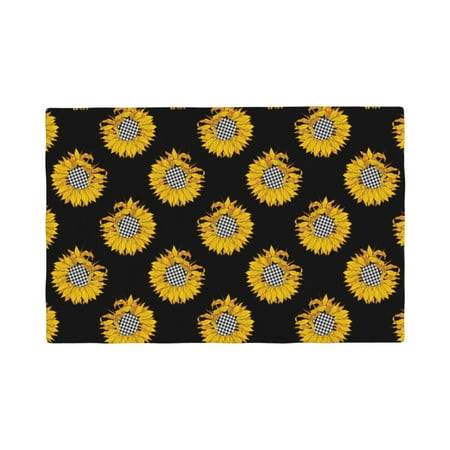 

Table Placemats Set of 6 - Buffalo plaid sunflowers black 12x18 In Faux Linen Double Heat Resistant Place Mats Cloth Indoor/Outdoor Placemats Washable Table Mats for Dining Kitchen Party