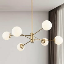 UHG 6-Light Sputnik Chandelier with Milk Glass Shades, Gold Flush Mount Ceiling Light Fixture for Living&Dining Room Bedroom, Modern Farmhouse Pendant Lighting for Kitchen Island Hallway