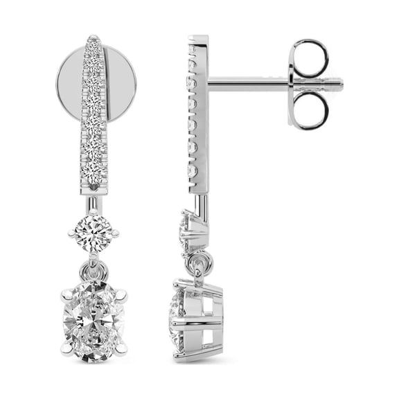 Diamond Dangle Earring | 1 Ct IGI Certified Oval Shape Lab Grown Diamond | 14K White Gold | Tatiana Dangling Solitaire Lab Diamond Earring | Prong Setting | FG-VS1-VS2 Quality | Friendly Diamonds