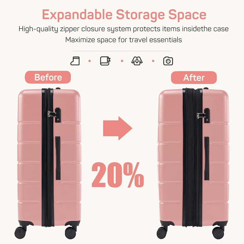 TINKLE WELL Expandable Hardshell Suitcase, 20" Lightweight Carry on Luggage, TSA Lock Hard Shell Luggage with 360° Smooth Spinner Wheels, Pink