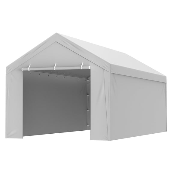 10x20 ft Carport Canopy Cover with Side Walls, Heavy-Duty Waterproof UV Resistant Tarp, Easy Setup Garage Shelter, Grey (Frame Sold Separately)