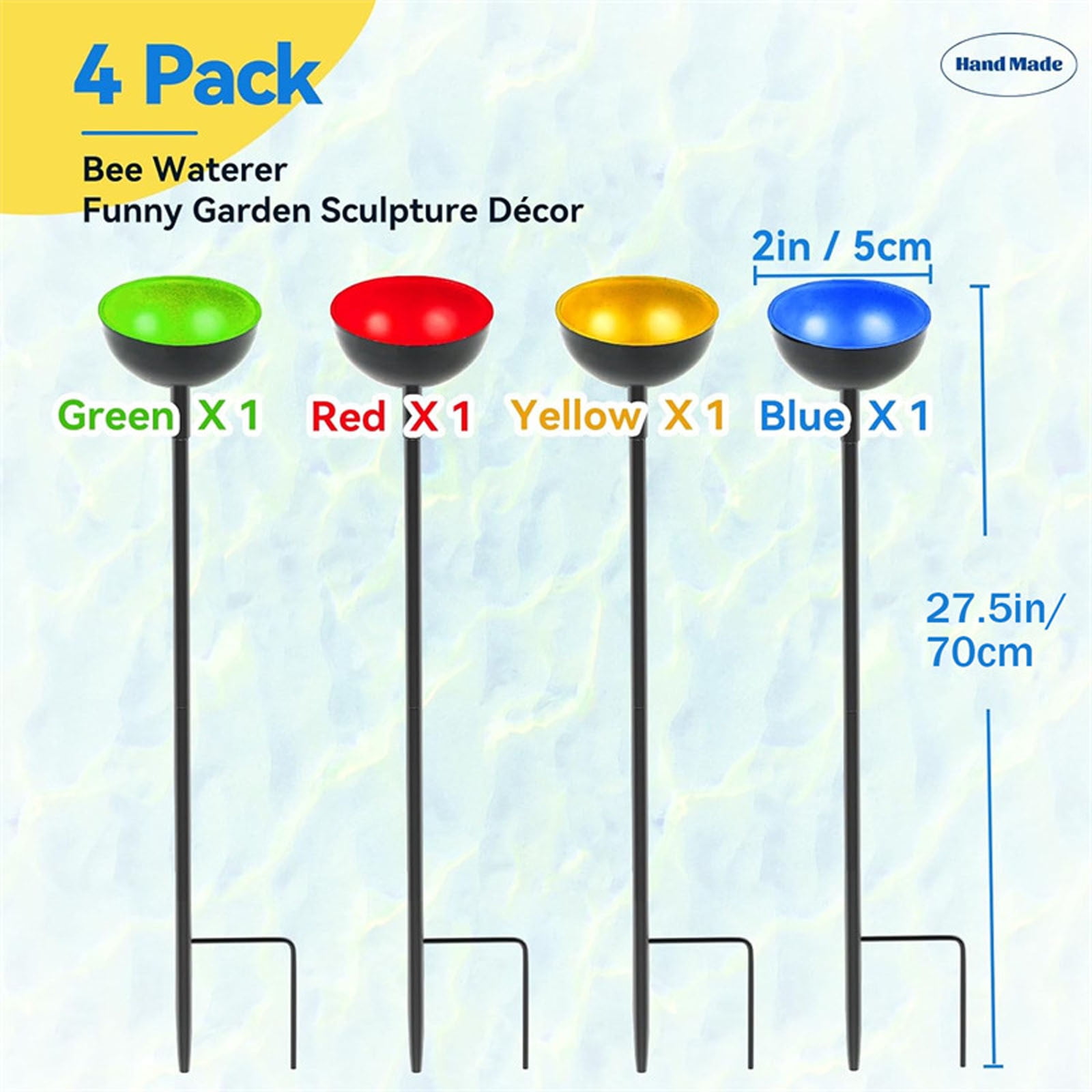 Garden Water Feeder for Birds & Bees | Rust-Resistant Iron Pole Feeder with Ground Stake | Outdoor Garden Decoration & Bird Bath | 4 Pack