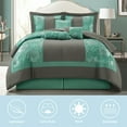 thumbnail image 2 of Lanco Aqua Grey Comforter Set King Size, 7 Piece Jacquard Soft Bedding Set, All Season, Bedskirt, Pillows & Shams, 2 of 7