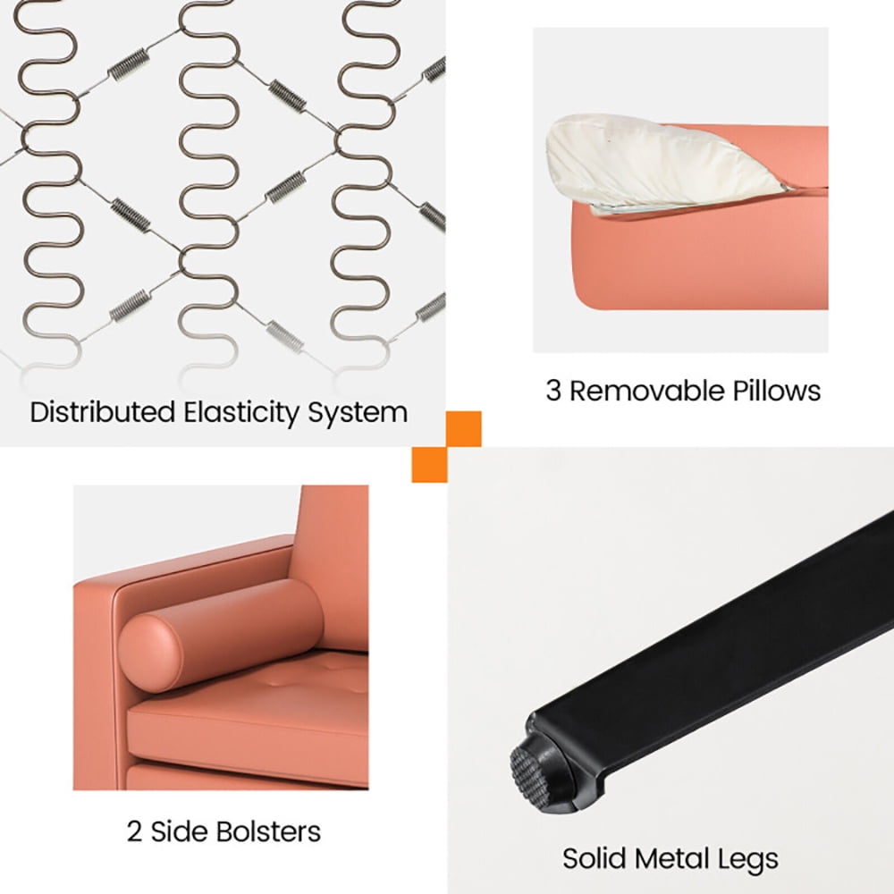 Finihen Sectional Sofa Couch, 3-Seat Sofa Sectional with Side Storage Pocket and Metal Leg, for Living Room, Bedroom, Pink Finihen Sectional Sofa Couch, 3-Seat Sofa Sectional with Side Storage Pocket and Metal Leg, for Living Room, Bedroom, Pink