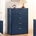 thumbnail image 3 of LEYAOYAO 3-Piece Bedroom Furniture Set, 6 Drawer Dresser and 2 Two-Drawer Nightstands with Open Shelves, Charging Station, Fluted Design, Navy Blue, 3 of 9