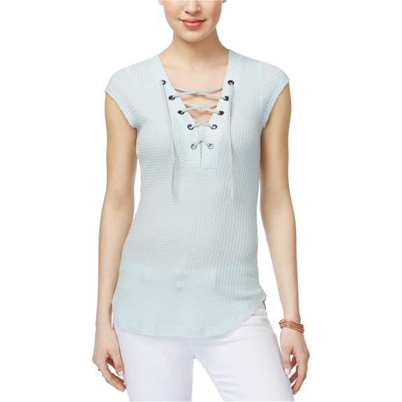 William Rast Womens Lace-Up Knit Blouse, Blue, Large