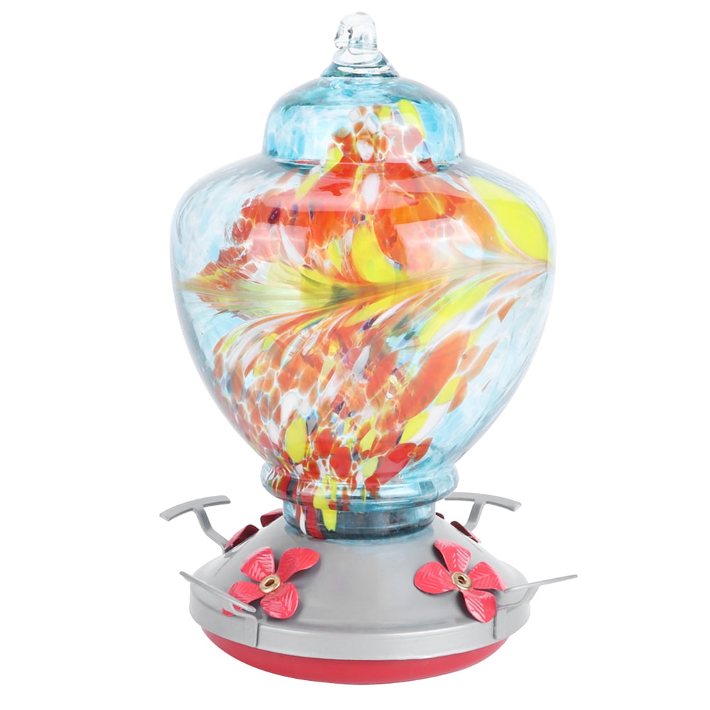 Rupoun Colorful Pattern Stained Glass Bird Feeder Water Tool for Garden 6.5 x 8.9 Inches / 16.5 x 22.5 cm Type B