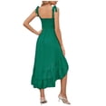 thumbnail image 4 of Tuphregyow Women's Trendy Solid Color Summer Sleeveless Square Neck Dress High Low Elastic Waist Tiered Pleated Honeymoon DressGreen XL, 4 of 5