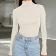 thumbnail image 2 of Women's Turtleneck Long Sleeve Shirts Fall Fashion Basic Thermal Underwear Tops Winter Clothes 2025 Beige XS, 2 of 6