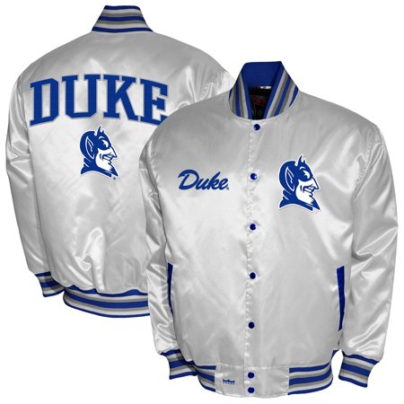 Men s Franchise Club White Duke Blue Devils Satin Full-Snap Jacket