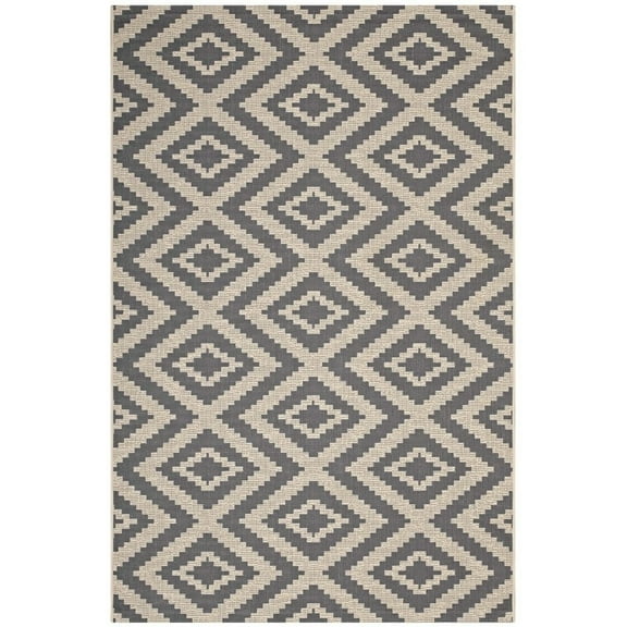 Modway Jagged Geometric Diamond Trellis 8x10 Indoor and Outdoor Area Rug in Gray and Beige