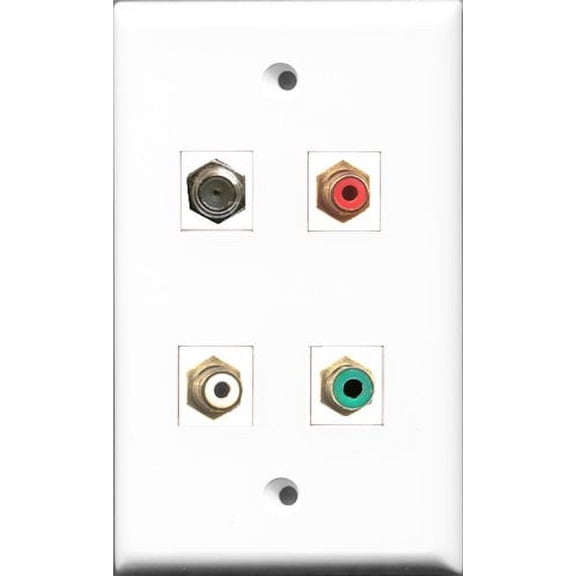 RiteAV 1 Port RCA Red and 1 Port RCA White and 1 Port RCA Green and 1 Port Coax Cable TV- F-Type Wall Plate