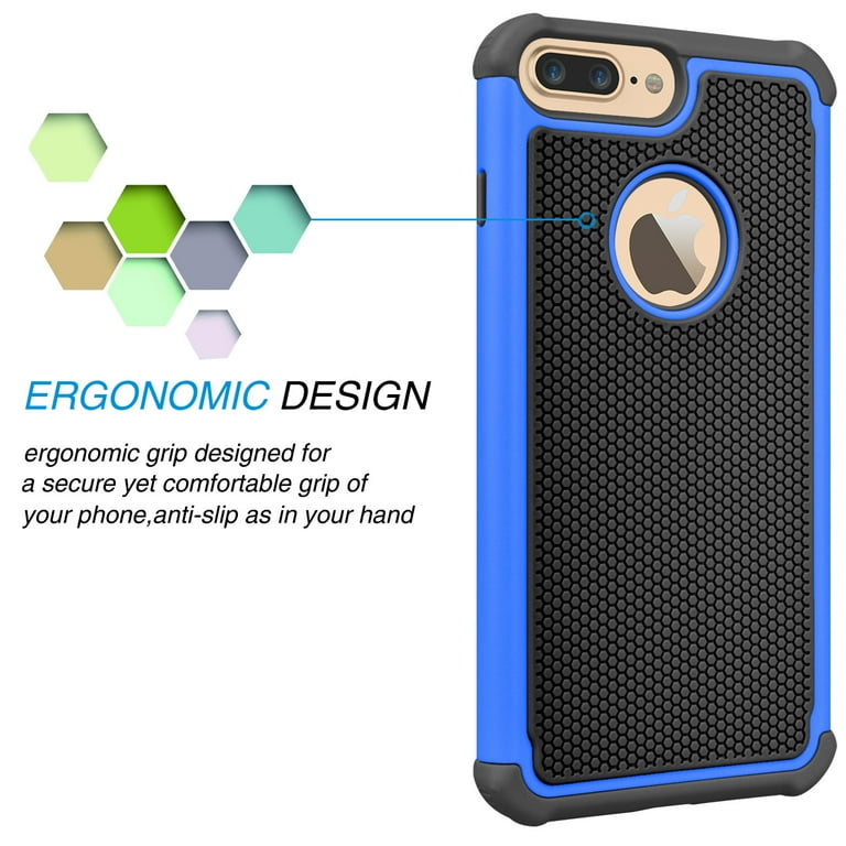 Njjex iPhone 7 Plus Case, Blue Black, Shockproof Hybrid Armor Anti