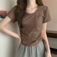 thumbnail image 2 of Annhoo T-Shirts for Women Trendy Drawstring Solid Color Pleated Crewneck Short Sleeve Tops Going Out Clothes, 2 of 7