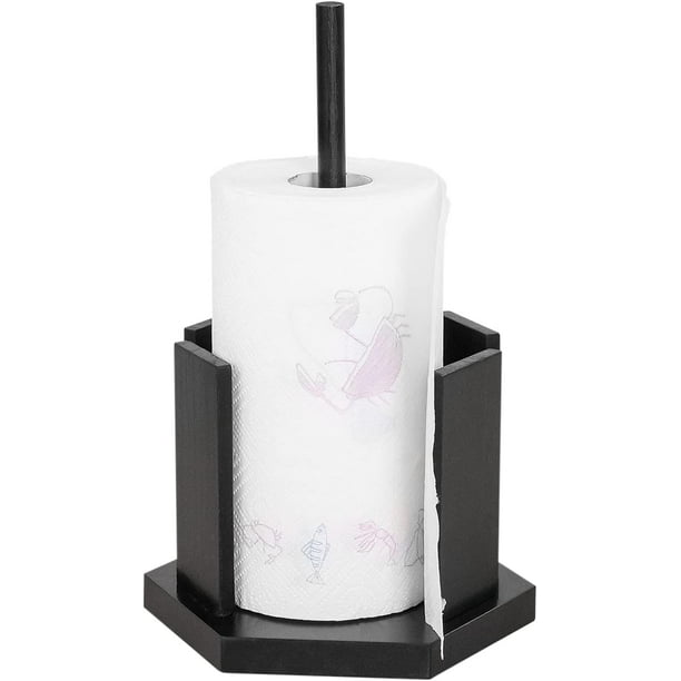 Paper Towel Holder Stand with Heavy Duty Wood Base. Black Farmhouse