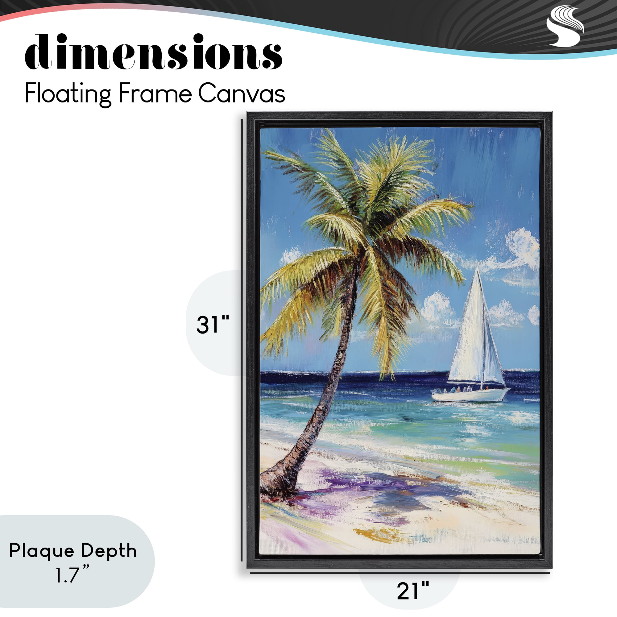 Stupell Industries Sailboat Delight with Palm Tree Black Framed Floater Canvas Wall Art, design by Petal Prints Design