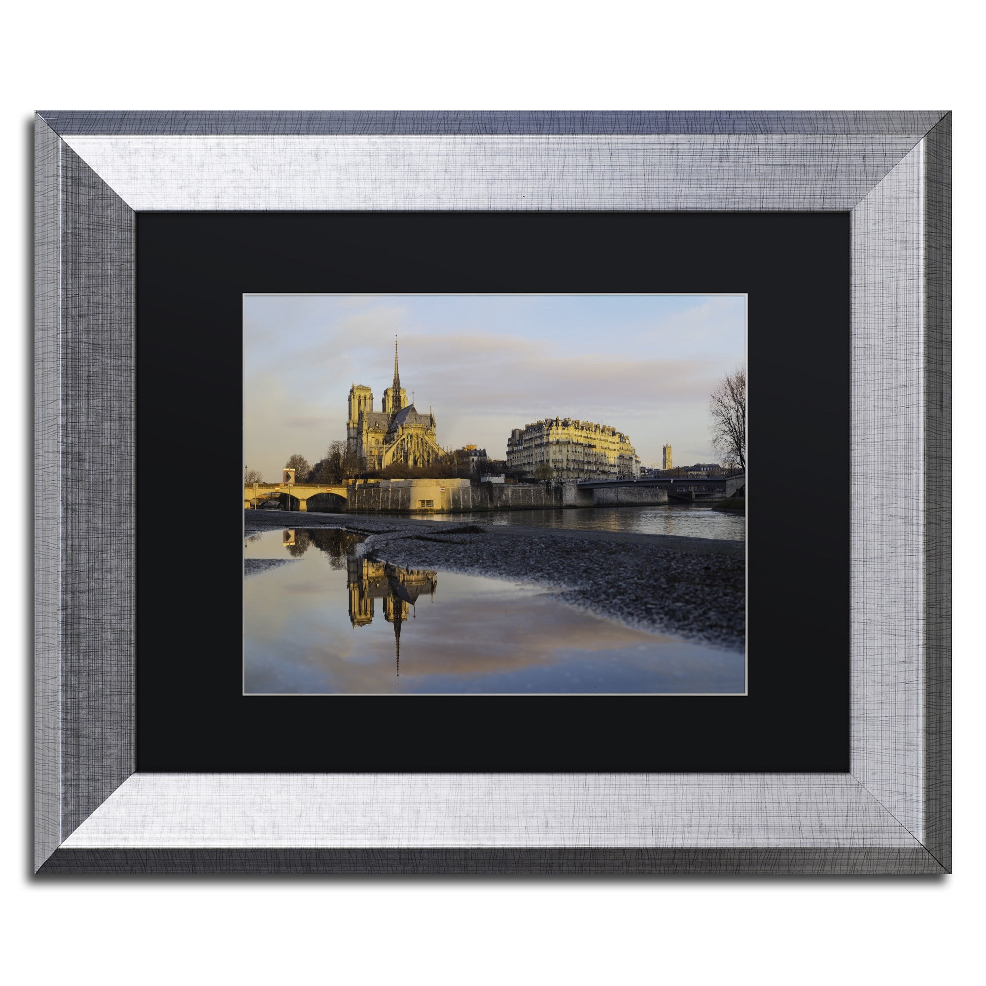 Trademark Fine Art "Sunrise in Notre Dame de Paris" Canvas Art by Mathieu Rivrin, Black Matte, Silver Frame