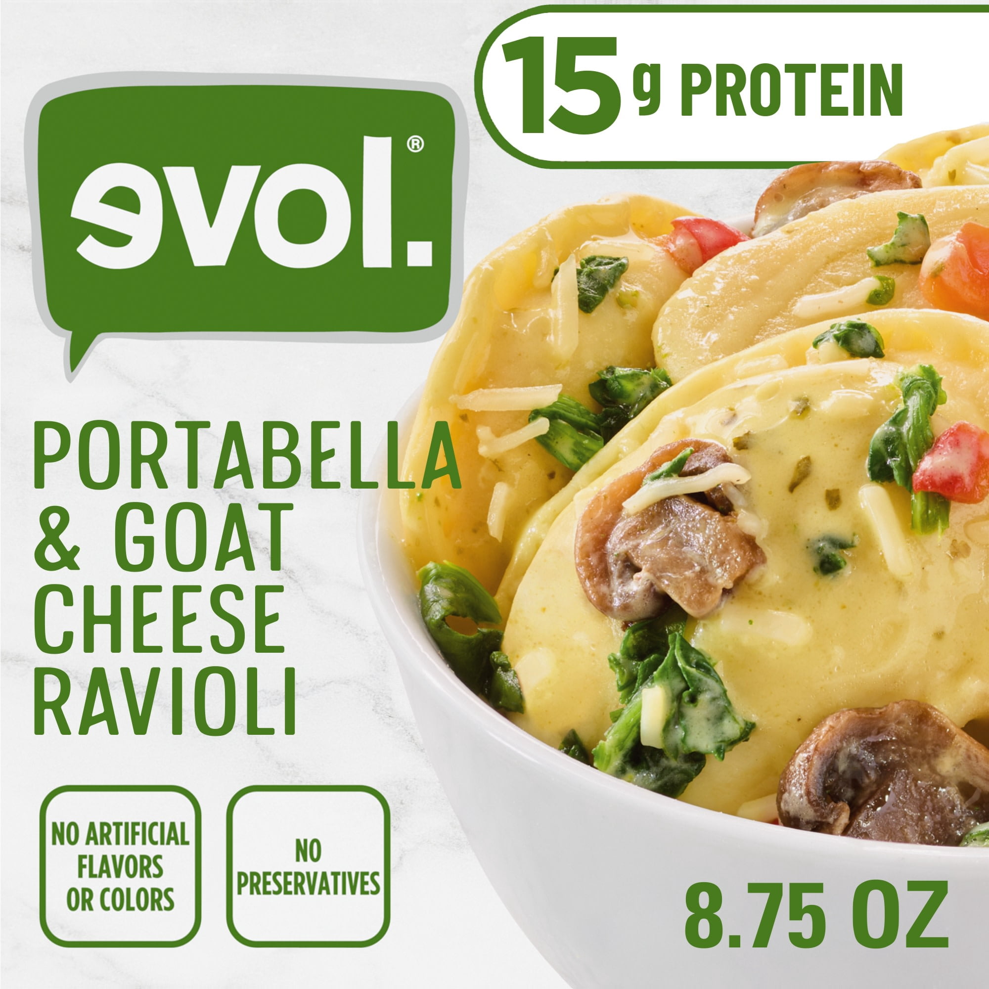 Evol Portabella and Goat Cheese Ravioli 15g Protein, Frozen Meal, 8.75 oz (Frozen)