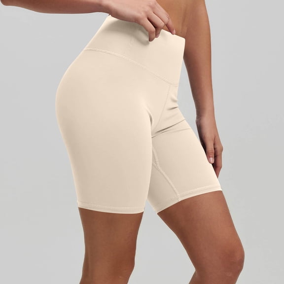 Biker Shorts Women High Waisted Tummy Control Workout Gym Spandex Booty Yoga Volleyball Shorts Beige M