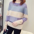 thumbnail image 2 of Jersey de punto a rayas con retazos de Rimocy para mujer, suéter informal de cuello redondo para otoño e invierno, jersey básico de manga larga que combina con todo para mujer, 2 of 6
