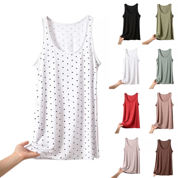 Asxite Plus Size Womens Pajamas Loose Breathable Sleeveless Crew Neck Soft Knit Polka Print Sleep Shirt