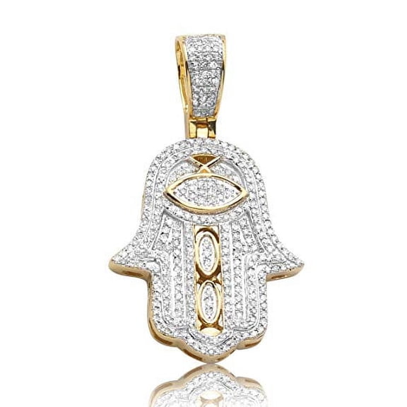 LoveBling 10K Yellow Gold 0.45ctw Diamond Hamsa Hand Pendant (1.08" x 0.52")