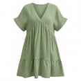 thumbnail image 3 of Lovzfmll Shift Dress for Women, V-Neck Short Sleeve, Casual Mid-Length Dress Green, S, 3 of 8