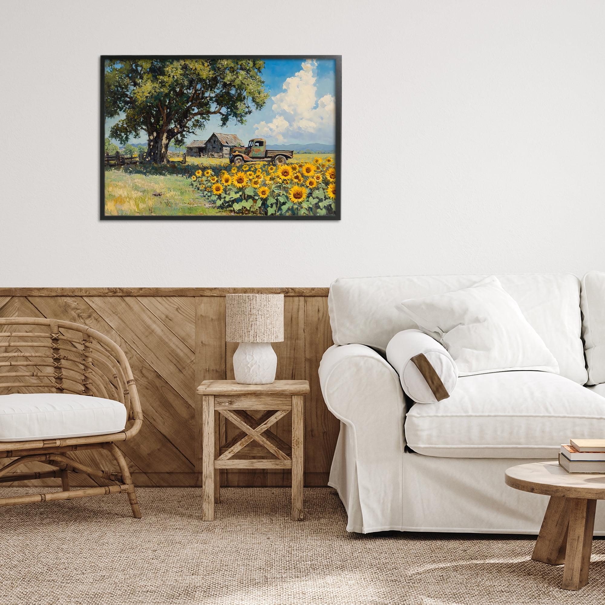 Stupell Industries Sunflower Pickup by Old Barn Black Framed Giclee Art, design by Franklyn Gregory