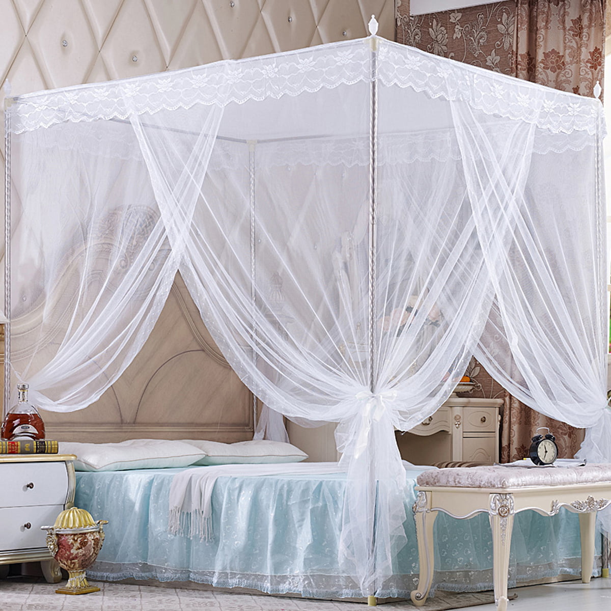 Details about   Queen Metal Canopy Bed with X Frame Corner Post For Anti-Mosquito Netting Tent 