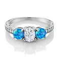 thumbnail image 2 of Gem Stone King 925 Sterling Silver Blue Simulated Opal Ring Set with Moissanite (2.02 Cttw) (Size 9), 2 of 4