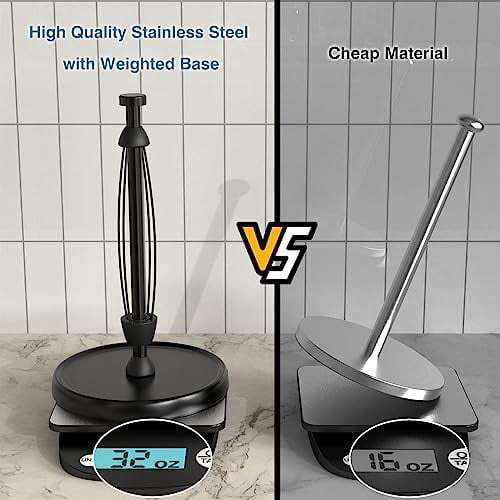 Stainless Steel Paper Towel Holder with Weighted Base and One-Handed Tear Ratchet Mechanism for Kitchen Countertop, Bathroom, or Farmhouse Decor