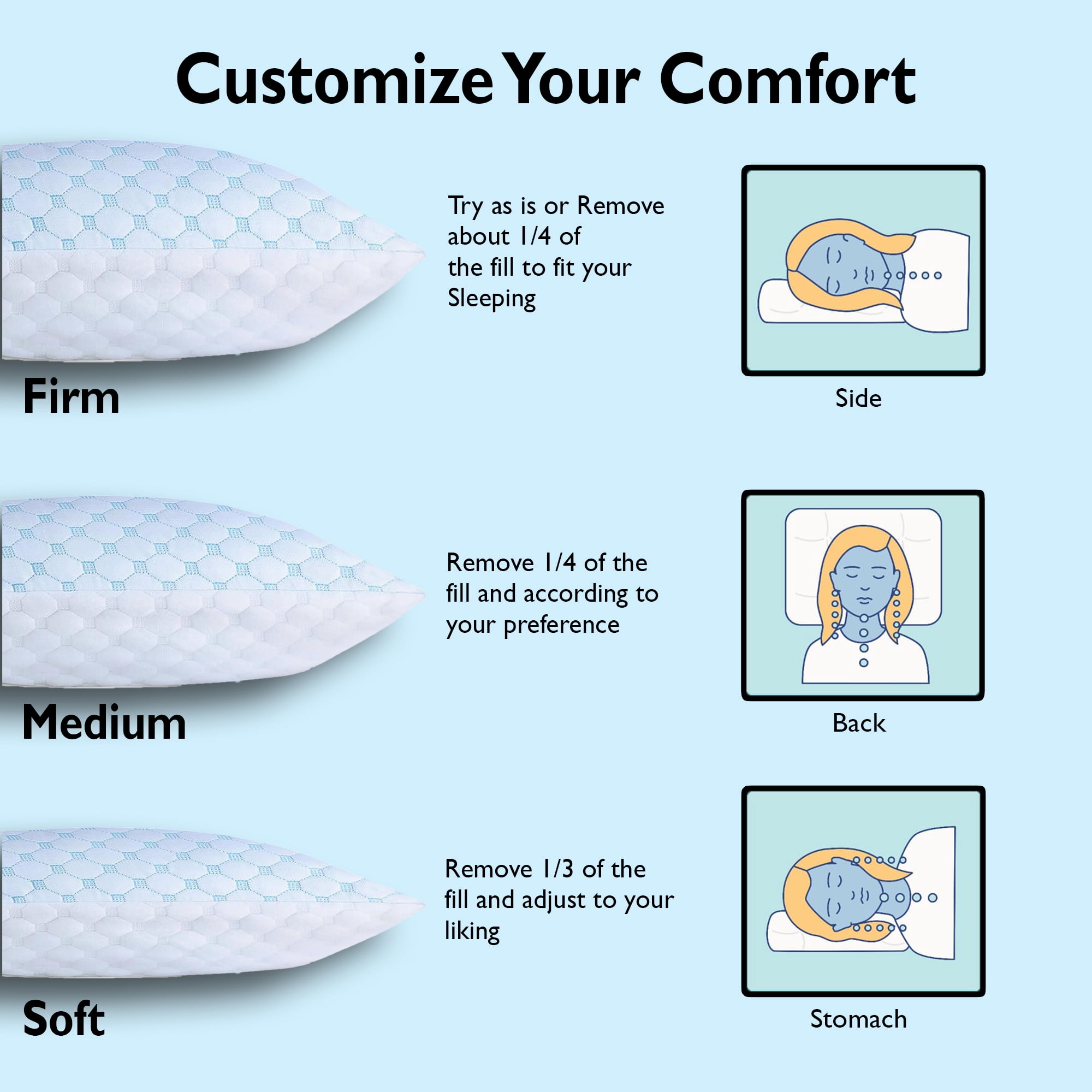 Continental Sleep, Gel Memory Foam Sleeping Pillow, Pressure Relief for Neck & Shoulder, Adjustable Height, Cooling Breathable Cover, for Side, Back & Stomach Sleepers, 25" x 15", White