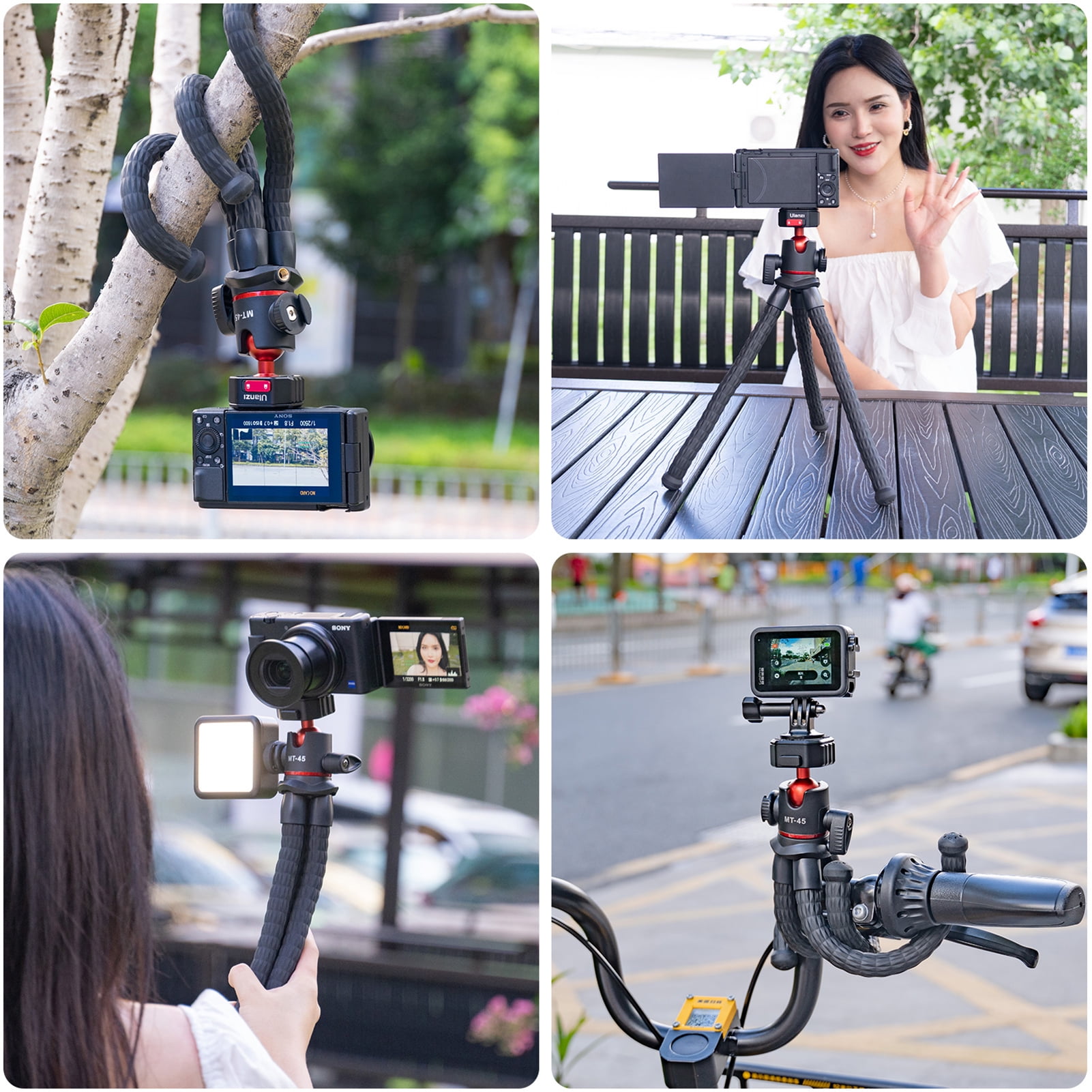 Funien MT-45 Multi-functional Flexible Octopus Tripod Stand with Quick Release Mount 360° Rotatable Ballhead Cold Shoe for Vlog Live Streaming Travel Pgraphy