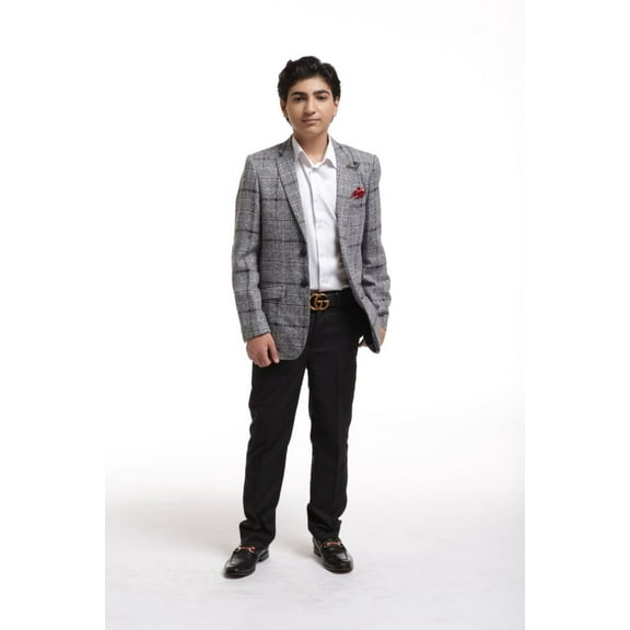 Elie Balleh Wine Wool Checkered Boy's Blazers Sports Coat Jacket