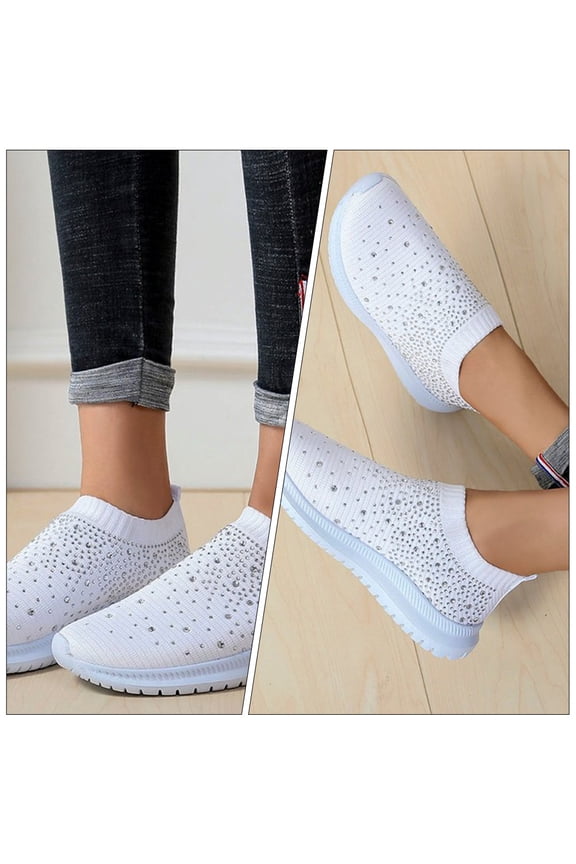 Women's Lightweight Breathable Sports Shoes with Mesh Upper and Rubber Sole, Size 6.5, White