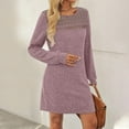 thumbnail image 2 of Fewfanhot Dresses for Women Long Sleeve Dresses Casual Fall Sweater Dress Work Winter Fashion Crew Neck Lace Mini Dressy Clothes, 2 of 9