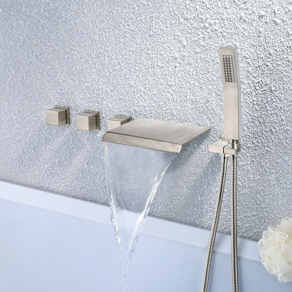 Wall Mounted Single Handle Waterfall Tub Filler Faucet & Handshower in Chrome