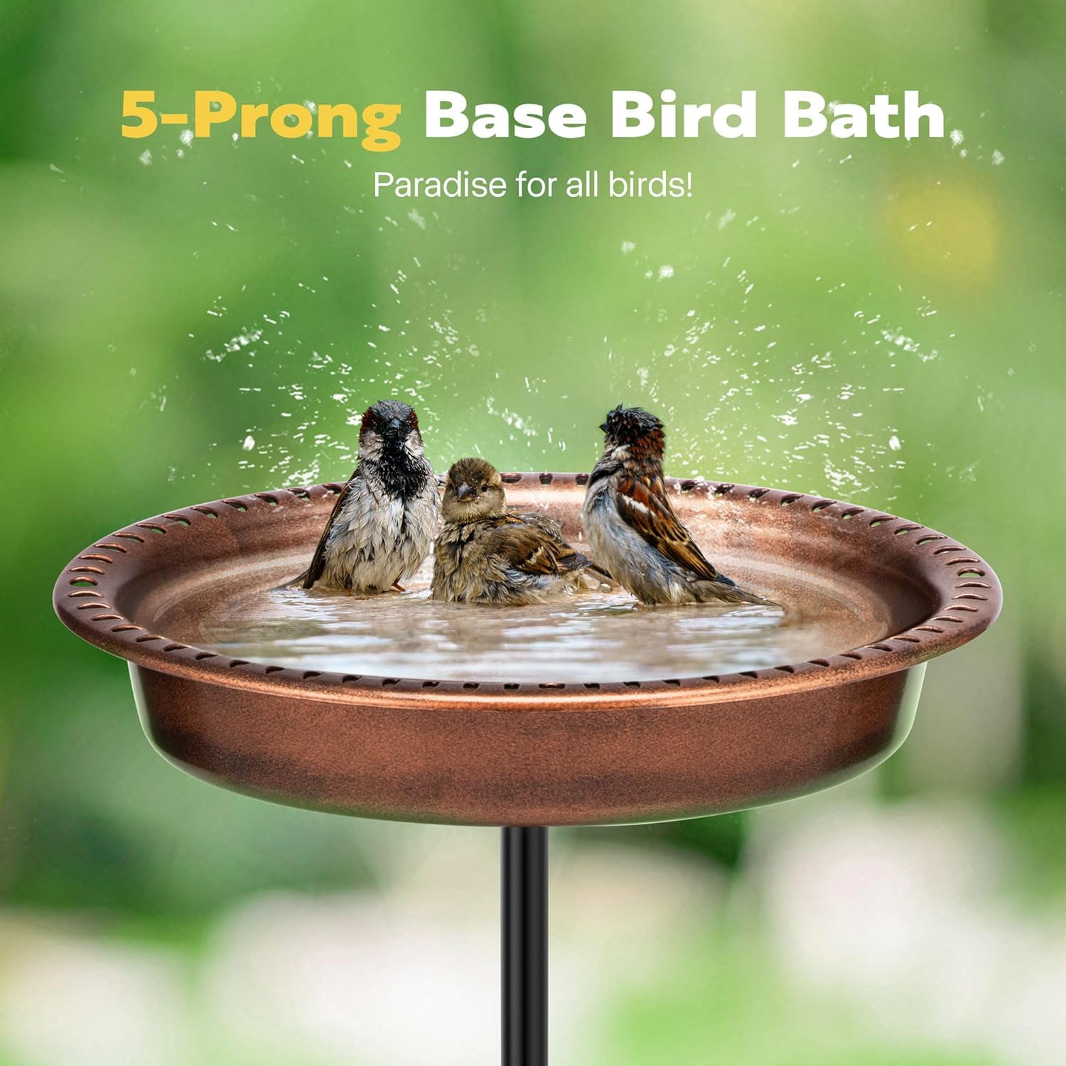 SPECSTAR Oval Polyresin Bird Bath Bowl with Metal Stake, 29 inch Height Outdoor Freestanding Birdfeeder, Capacity 1.3 Gallons, 5-Pronged Base, Bronze