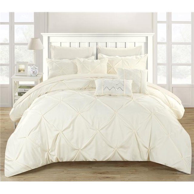 Chic Home CS3395-US Simple Size Zita Pincée Plissée&44; Ébouriffé et Plissé Complet Draps Ensemble & Oreillers Déocratifs Inclus&44; Beige - 8 Pièces