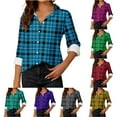 thumbnail image 6 of Women Loose Button up Shirts Striped Print Rolled Long Sleeve Lapel Collar Lightweight Casual Blouses Tunic Tops(Purple,L), 6 of 6