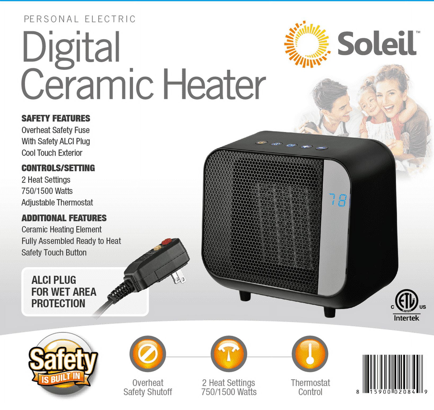 Soleil Electric Digital Ceramic Heater 1500W Indoor Black