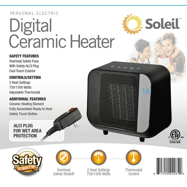 Soleil Electric Digital Ceramic Heater 1500W Indoor Black - Walmart.com