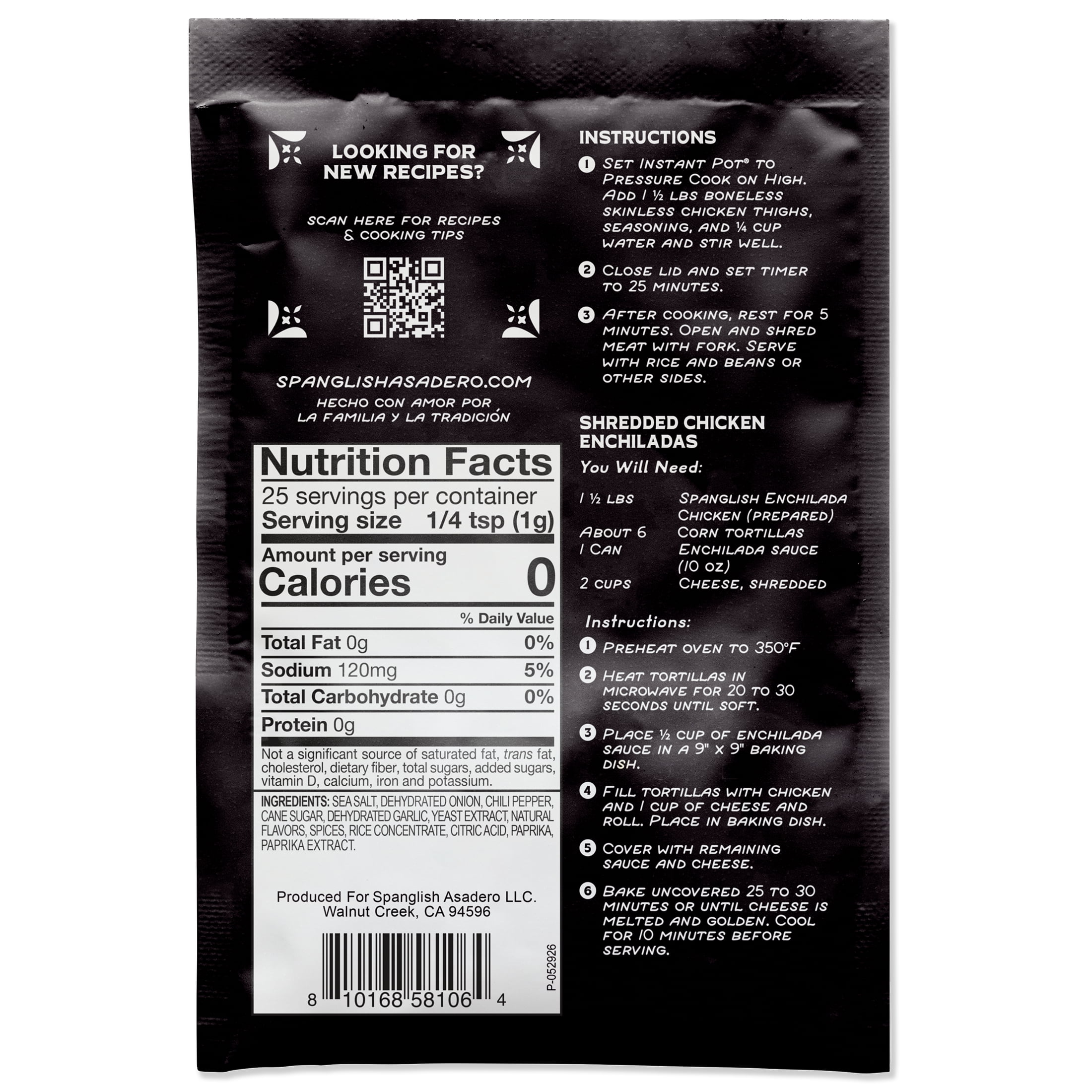 Spanglish Asadero Enchilada Chicken Seasoning with Chilis, Garlic, Spices & Onion, 0.9 oz Packet